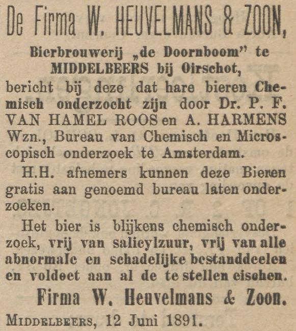 Advertentie uit de Nieuwe Tilburgsche Courant van Zondag 21 juni 1891