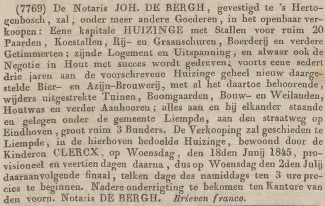 Advertentie uit het Algemeen Handelsblad van 9 junij 1845