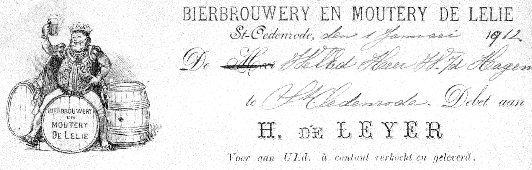 Briefhoofd van "Bierbrouwery en Moutery De Lelie" uit Sint Oedenrode | met dank aan John Klijnholstz