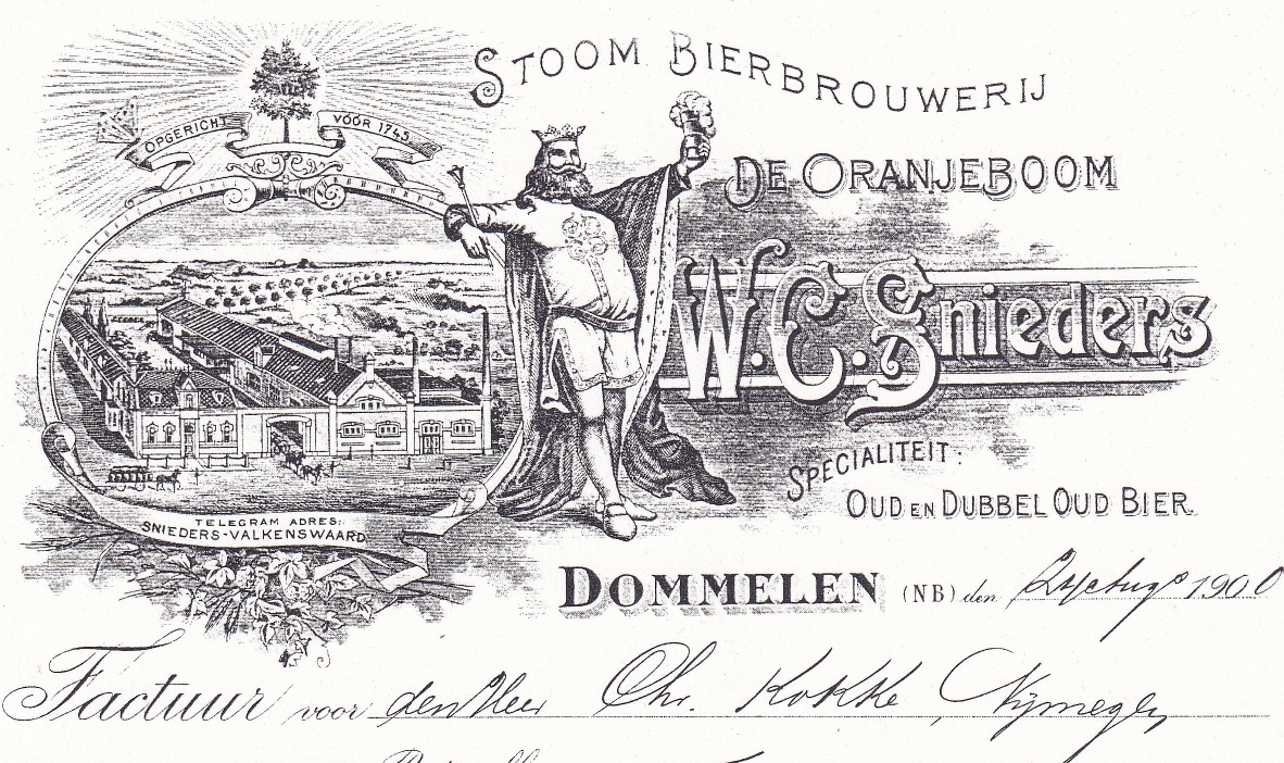 Briefhoofd Stoom Bierbrouwerij De Oranjeboom (W.C. Snieders) uit 1900 | Archief Brabantsbier.eu