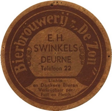 Bierviltje Bierbrouwerij "De Zon" Deurne (collectie Kees Schrover)