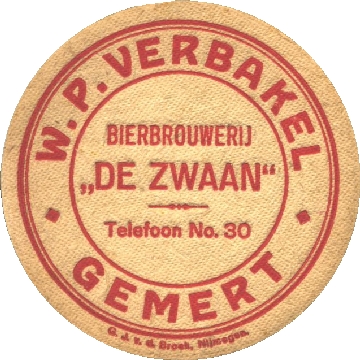 Bierviltje Bierbrouwerij De Zwaan Gemert (collectie Kees Schrover)