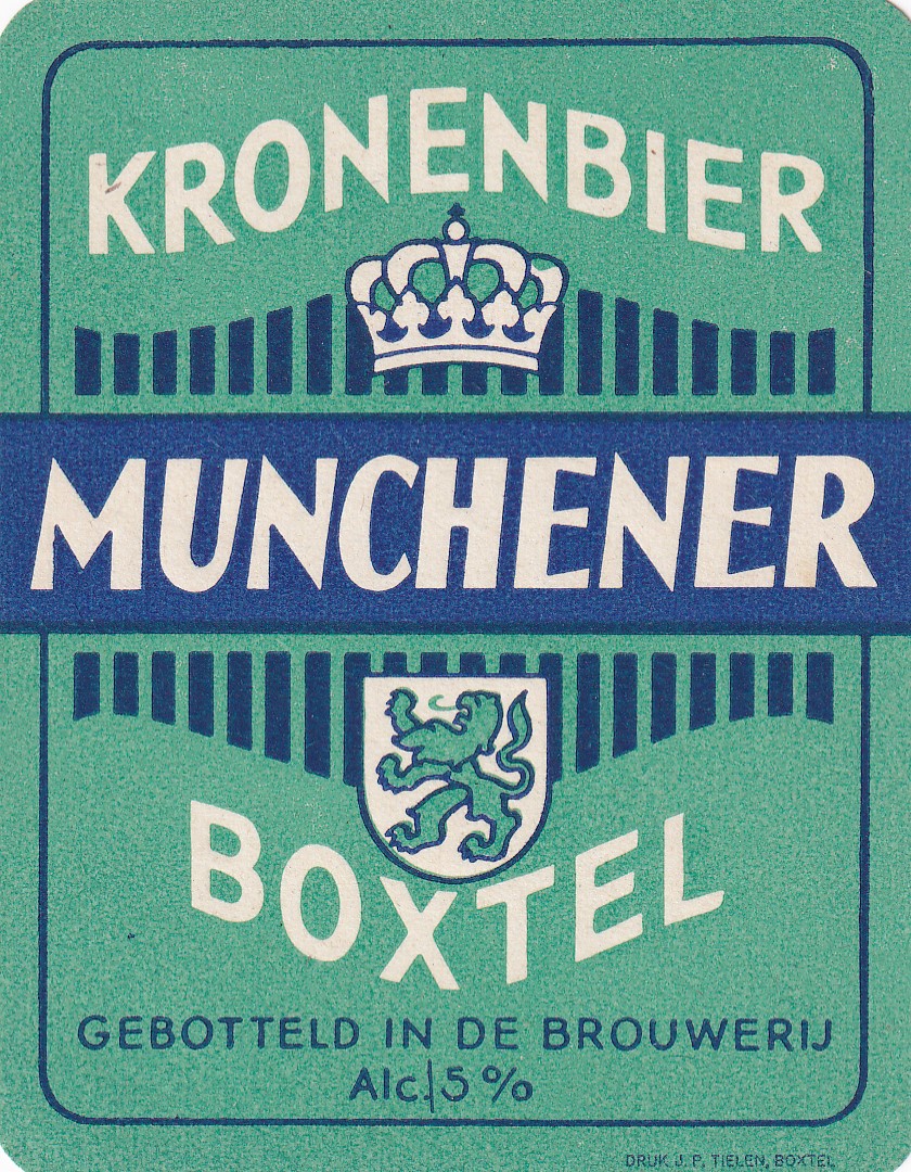 Etiket Kronenbier Munchener Boxtel - Gebotteld in de brouwerij - Alc. 5%