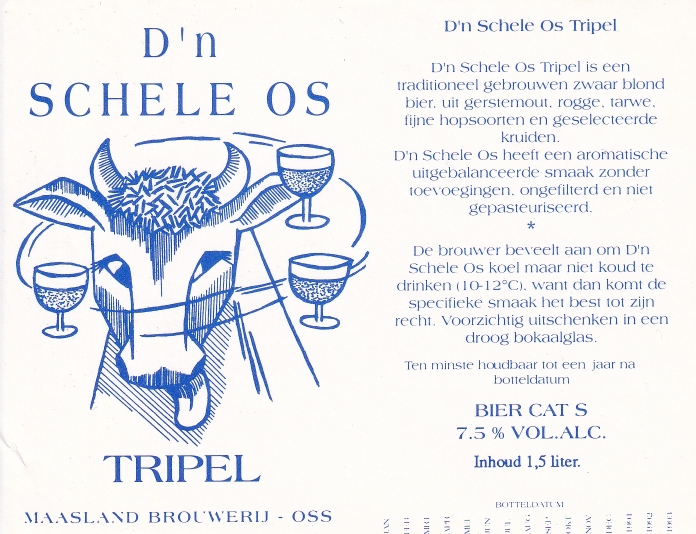 Etiket D'n Schele Os Tripel | Archief Brabantsbier.eu